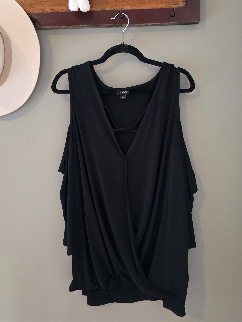 Torrid Black Draped V-Neck Cold Shoulder Top 4x